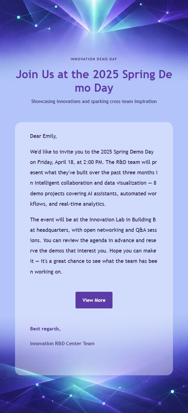 Violet Innovation Demo Day Notice Email