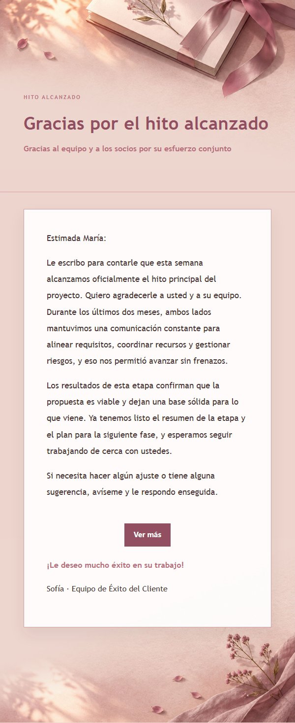 Correo de Agradecimiento por Proyecto Completado Estilo Rosa Editorial 2