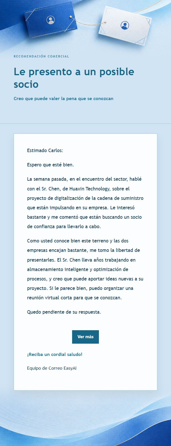 Correo de Recomendación Comercial Azul Cobalto