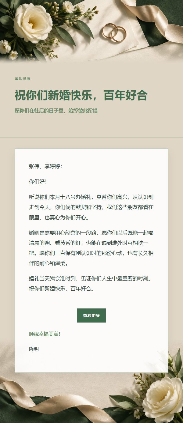 森林铜色婚礼祝福邮件