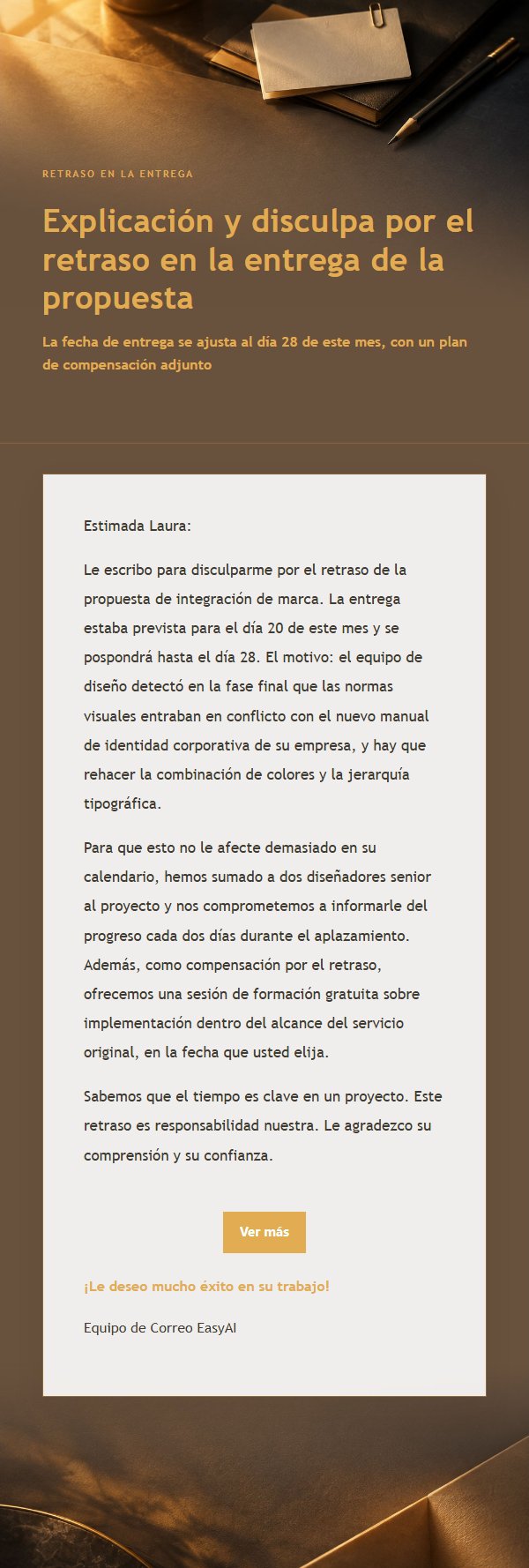 Correo de Disculpa por Aplazamiento Carbón y Ámbar 2