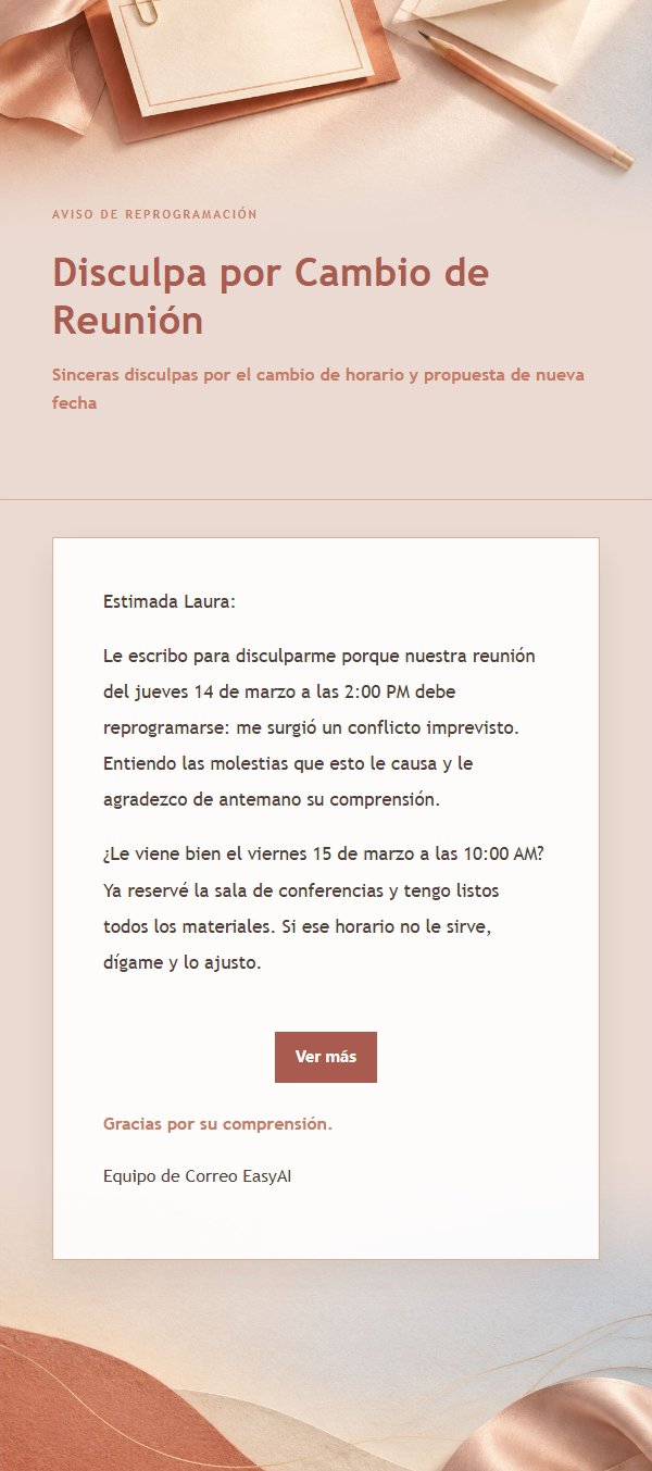 Correo de Reprogramación y Disculpa Coral
