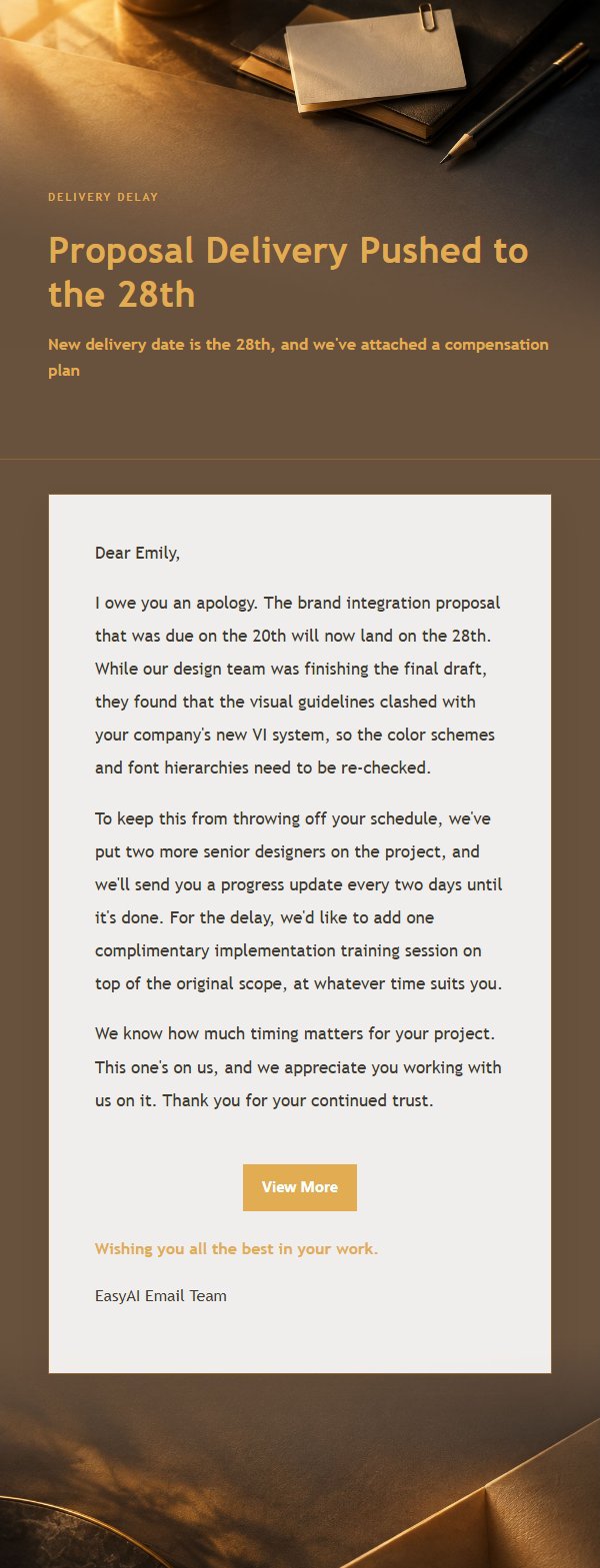 Charcoal Amber Delay Apology Email 2