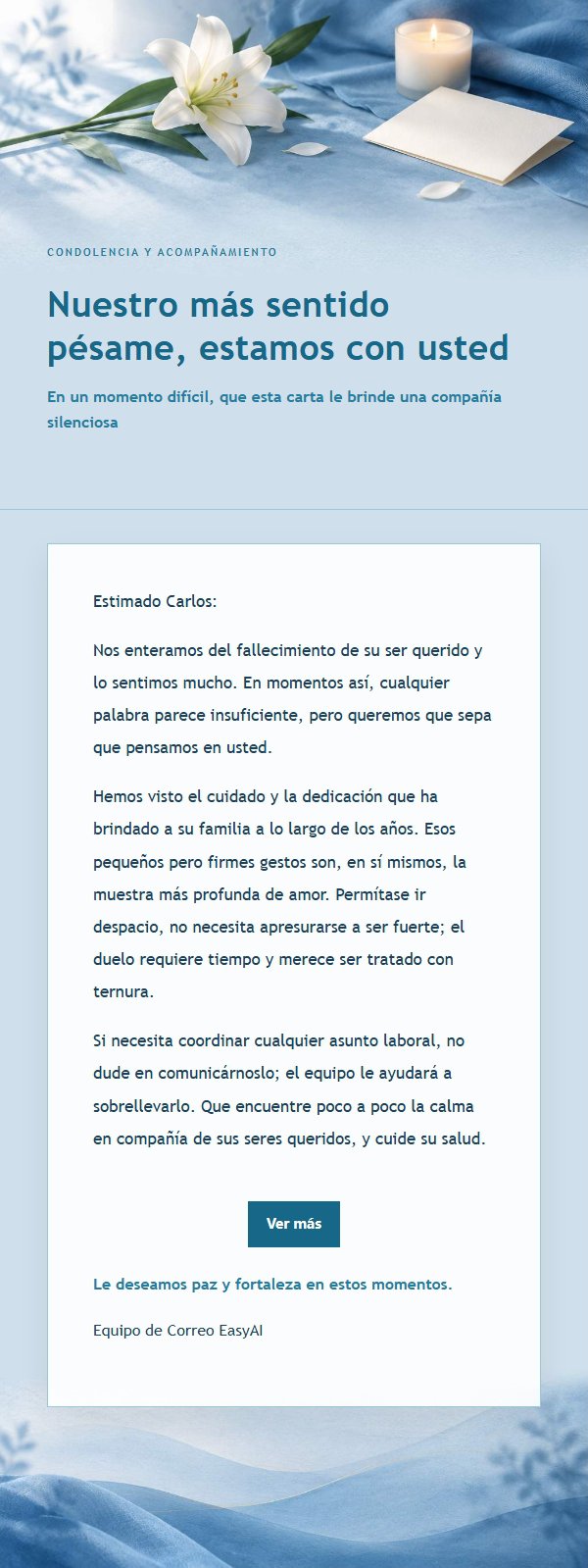 Carta de Condolencia y Acompañamiento Azul Cobalto