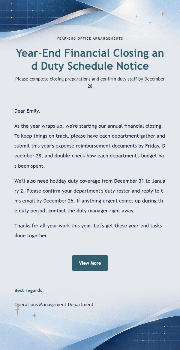 Indigo Schedule Notice Email Template