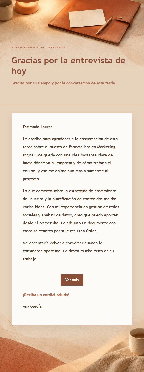 Carta de Agradecimiento Post-Entrevista Estilo Terracota