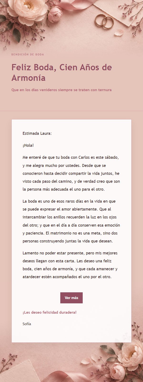 Bendición de Boda Estilo Editorial Rosa
