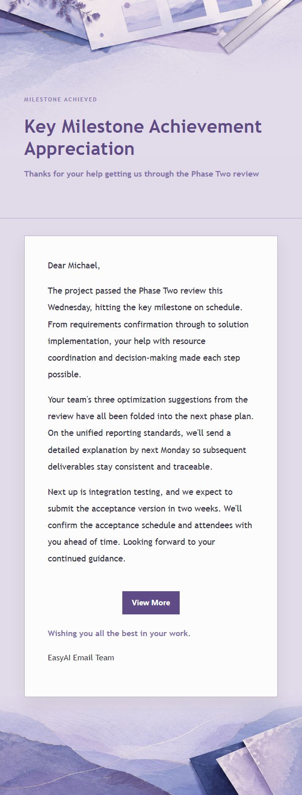 Lilac Ink Project Status Update Email 2