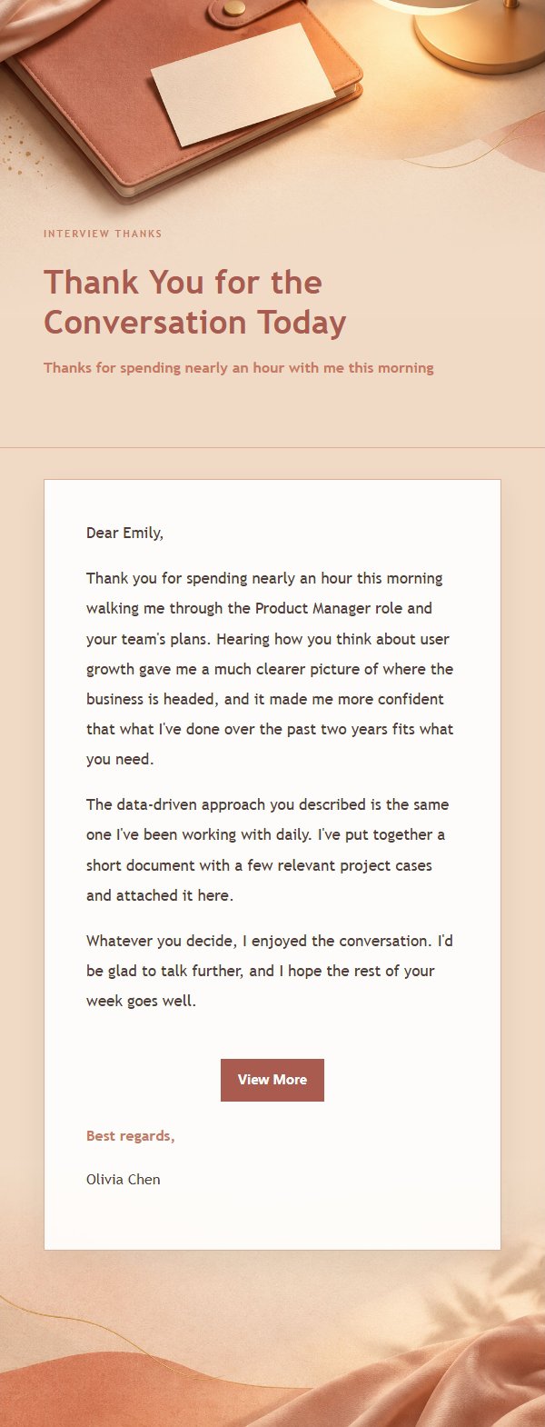 Coral Champagne Interview Thank-You Email