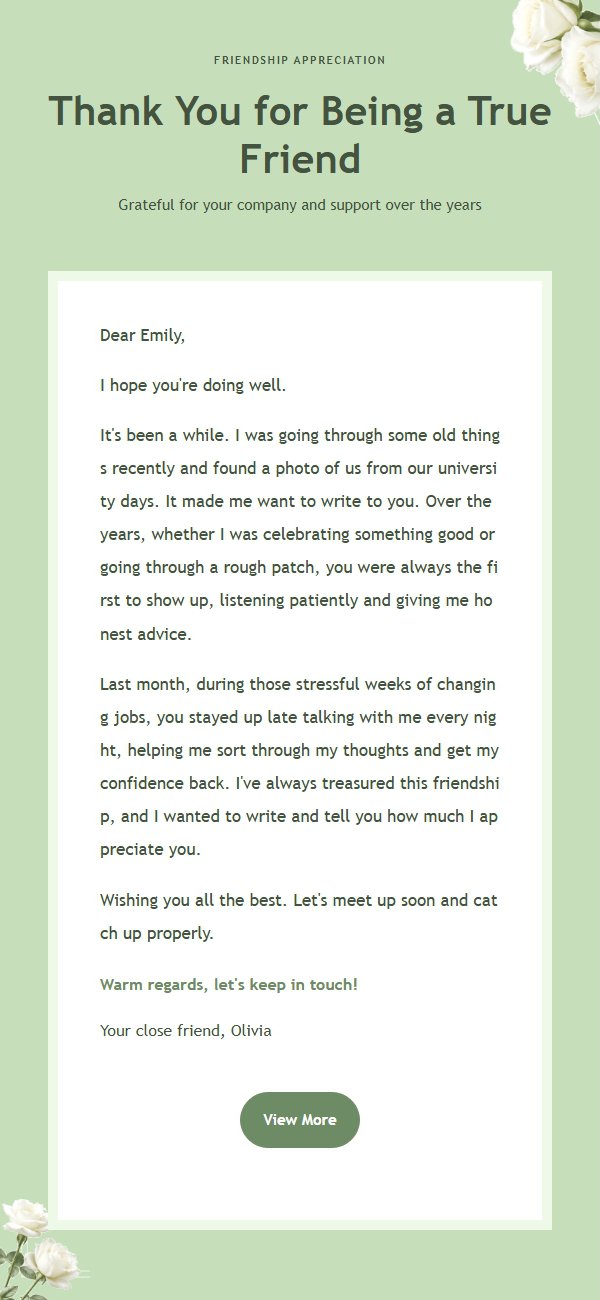 White Rose Friendship Thank-You Letter