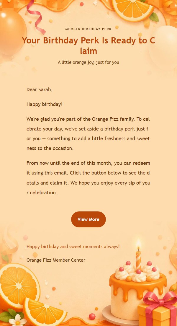 Orange Fizz Birthday Party Email 2