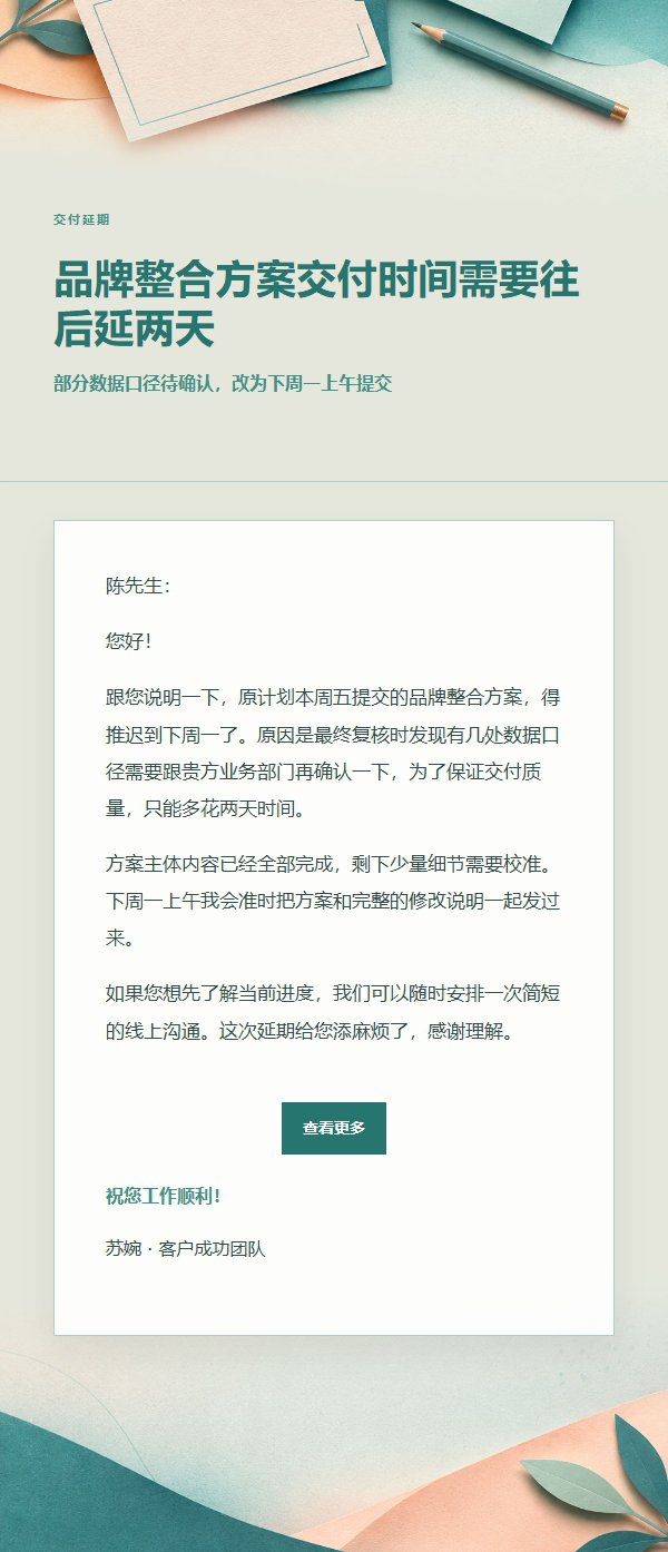 蜜桃青绿延期致歉邮件 2