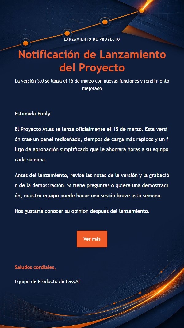 Correo de Hito de Proyecto Naranja y Azul Marino