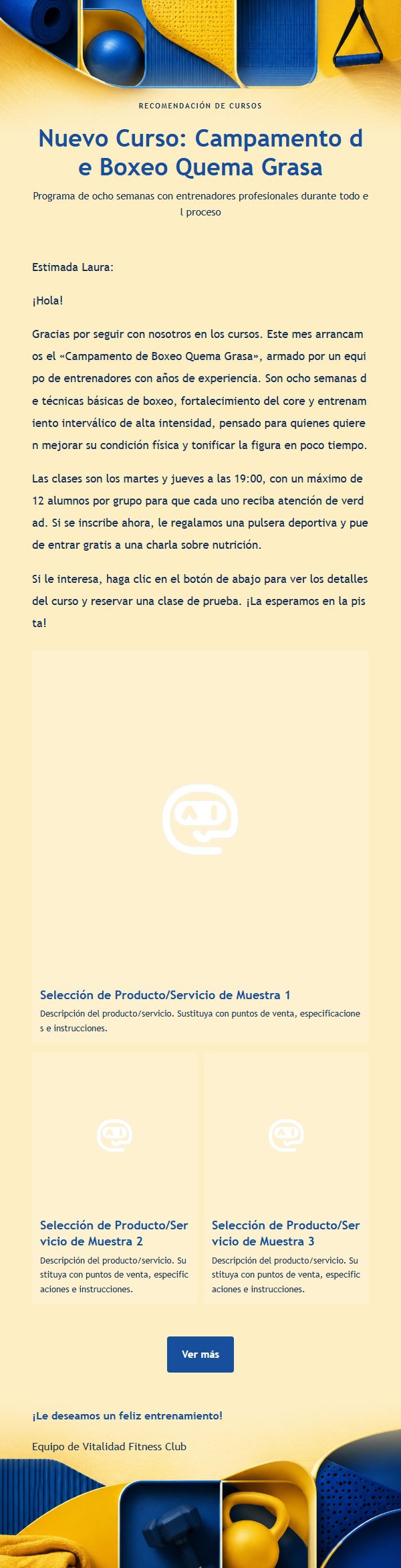 Correo de Promoción de Membresía Fitness Amarillo y Azul 2