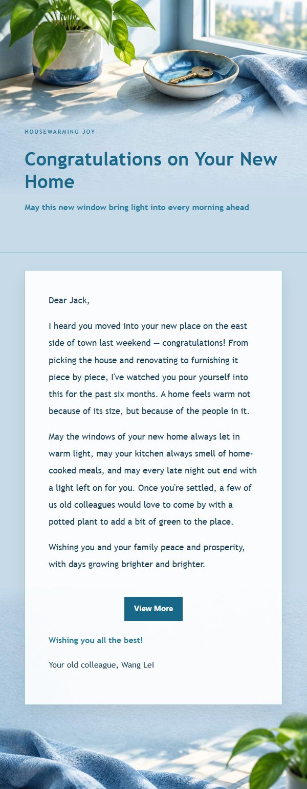 Cobalt Teal Housewarming Blessing Email