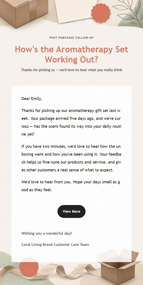 Coral Black & White Post-Purchase Follow-Up Email