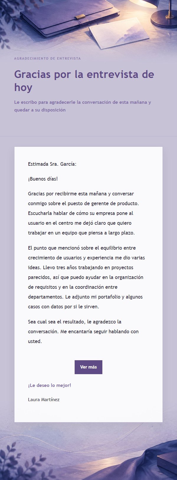 Carta de Agradecimiento Post-Entrevista Lila Tinta