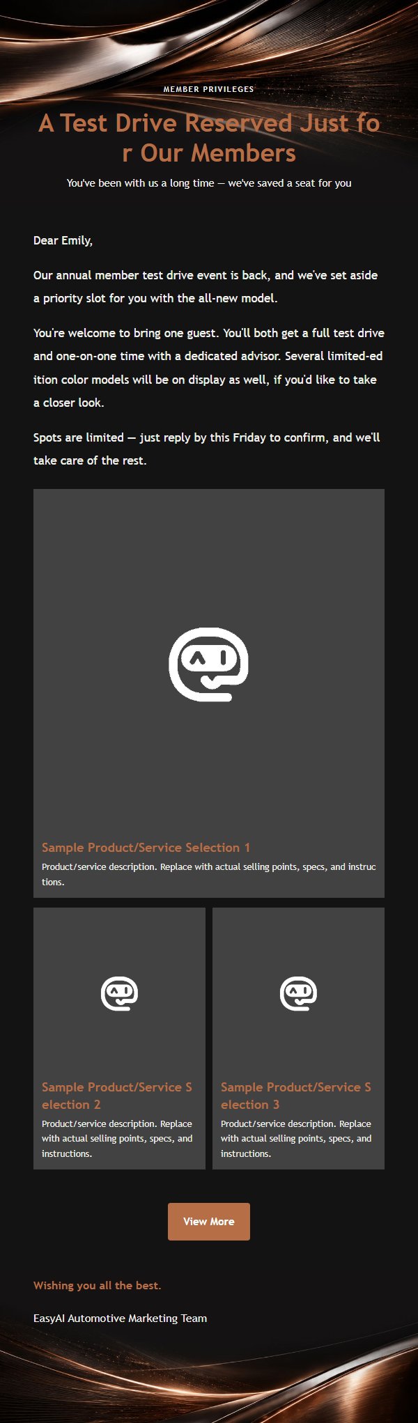 Graphite Copper Luxury Auto Experience Marketing Email 2