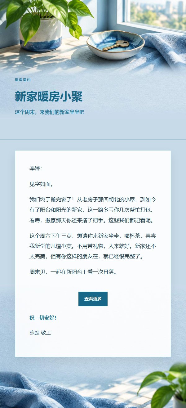 钴蓝青色乔迁祝福邮件 2
