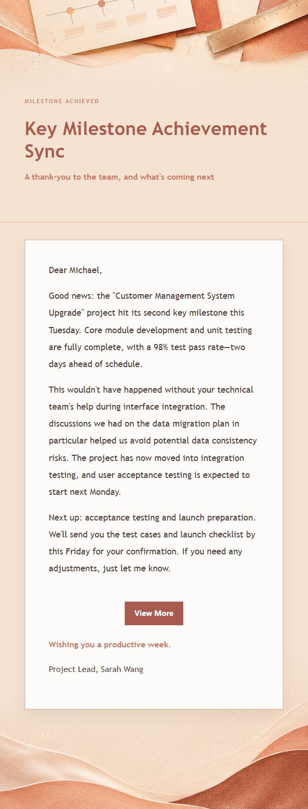 Coral Champagne Project Status Update Email 2