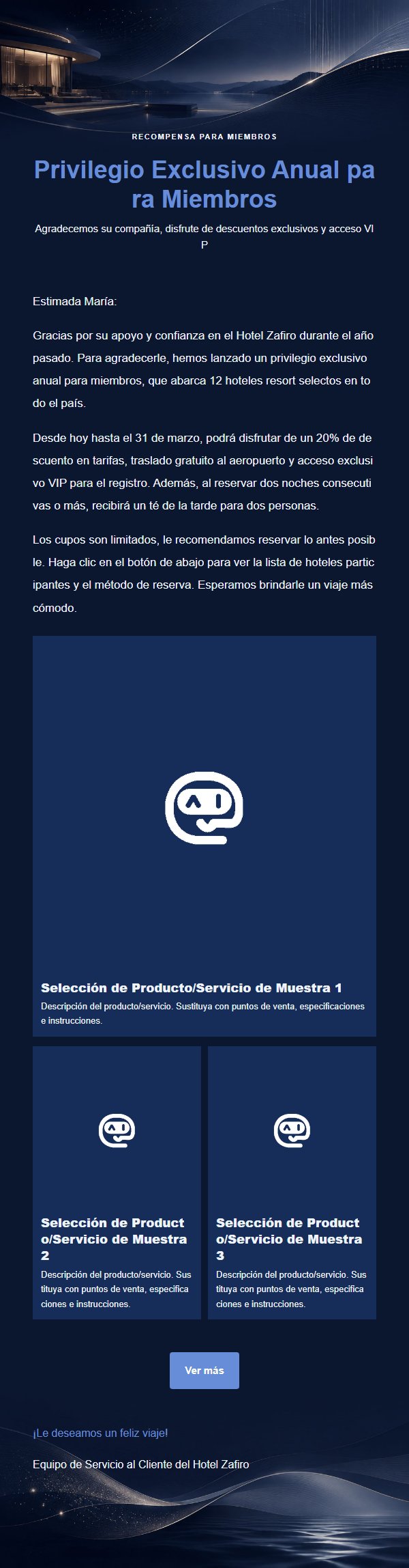 Correo de Privilegios de Viaje Hotel Zafiro 2