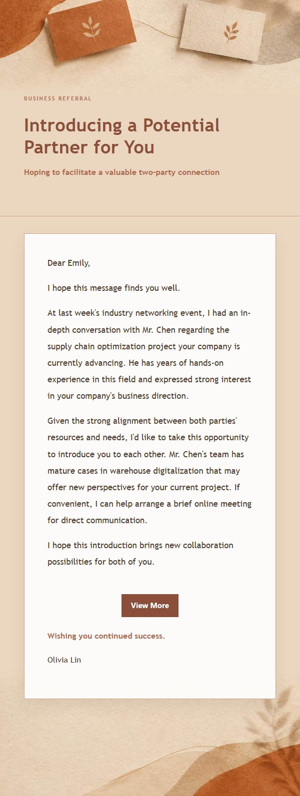 Terracotta Cream Business Referral Email