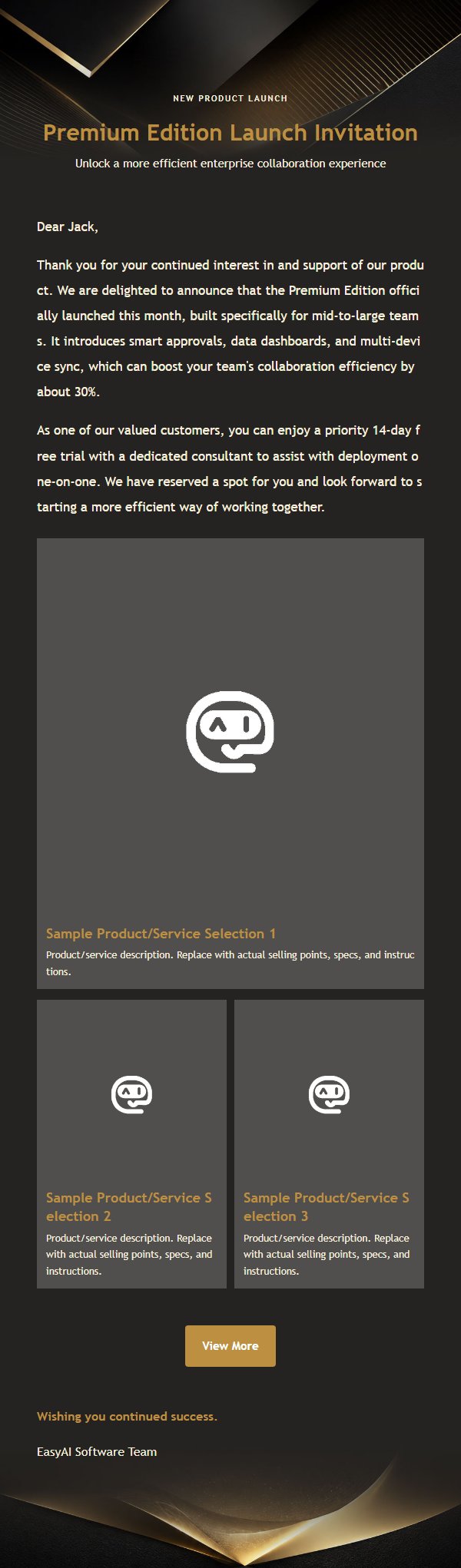 Black Gold VIP Premium Marketing Email