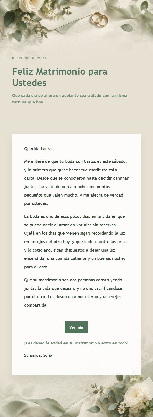 Carta de Bendición Nupcial Salvia y Marfil