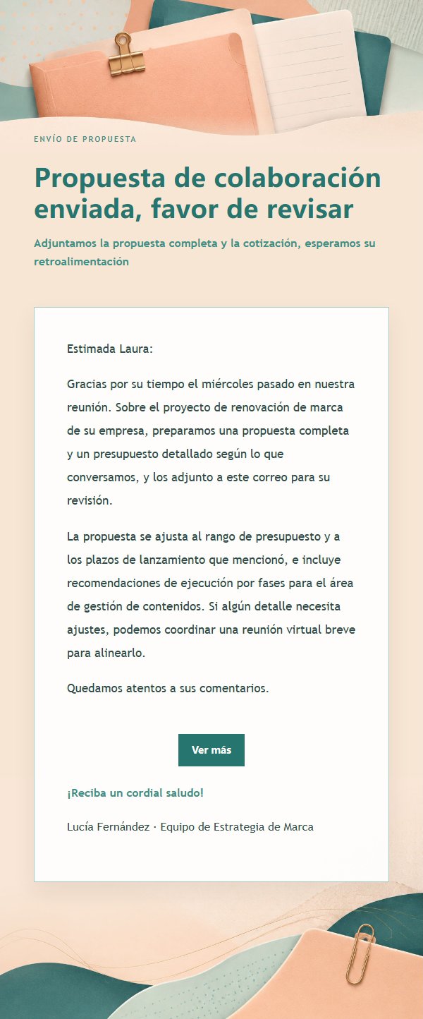 Correo de Propuesta y Cotización en Melocotón y Verde