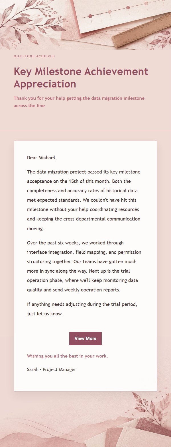 Rose Editorial Project Status Update Email 2