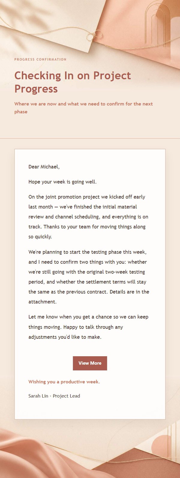 Coral Champagne Business Follow-Up Email 2