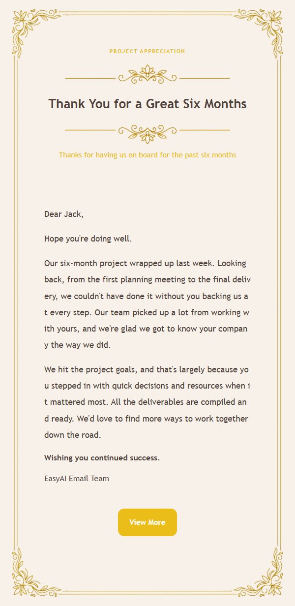 Gold Filigree Letterhead Business Thank-You Email