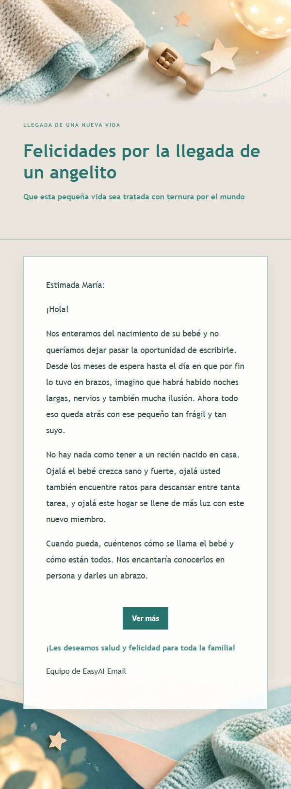 Carta de Felicitación por Nacimiento Melocotón y Verde