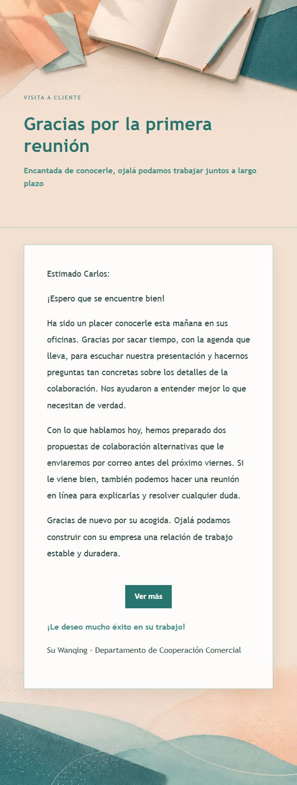 Carta de Agradecimiento Post-Reunión Melocotón y Verde 2