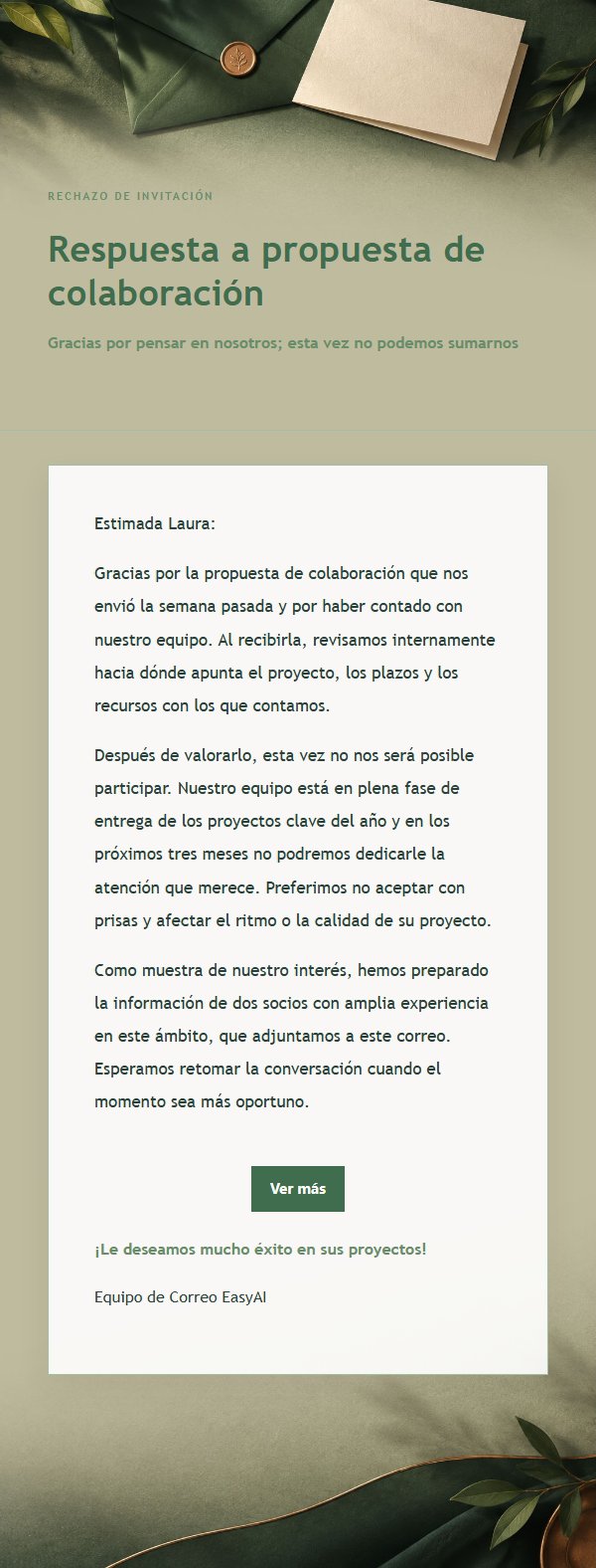 Correo de Rechazo Cortés Estilo Bosque y Cobre