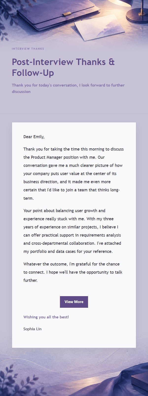Lilac Ink Interview Thank-You Email