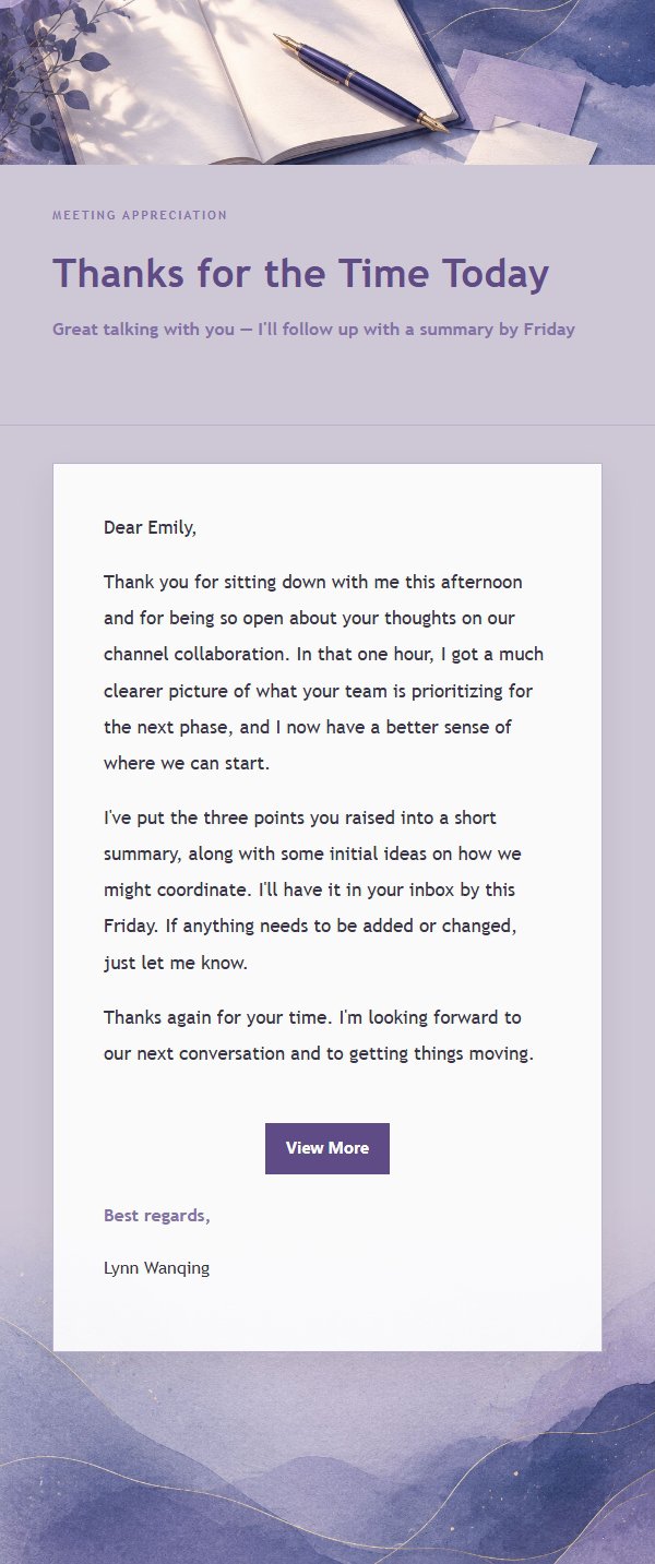 Lilac Ink Post-Meeting Thank-You Email