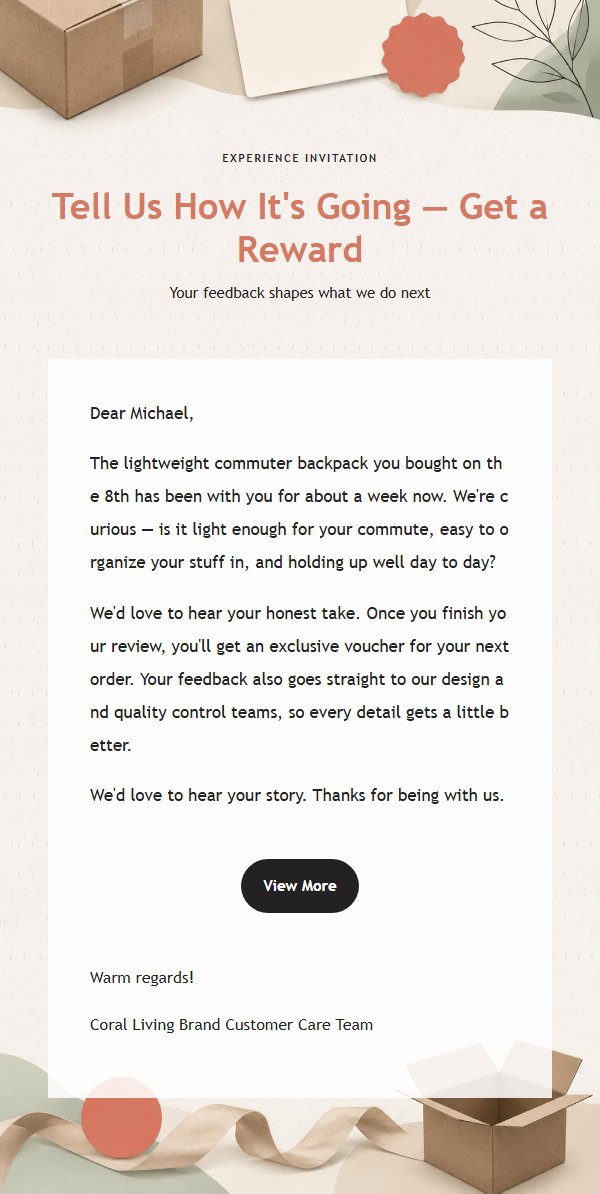Coral Black & White Post-Purchase Follow-Up Email 2