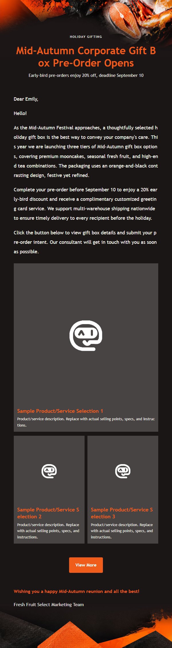 Bold Orange & Black Food Marketing Email 2