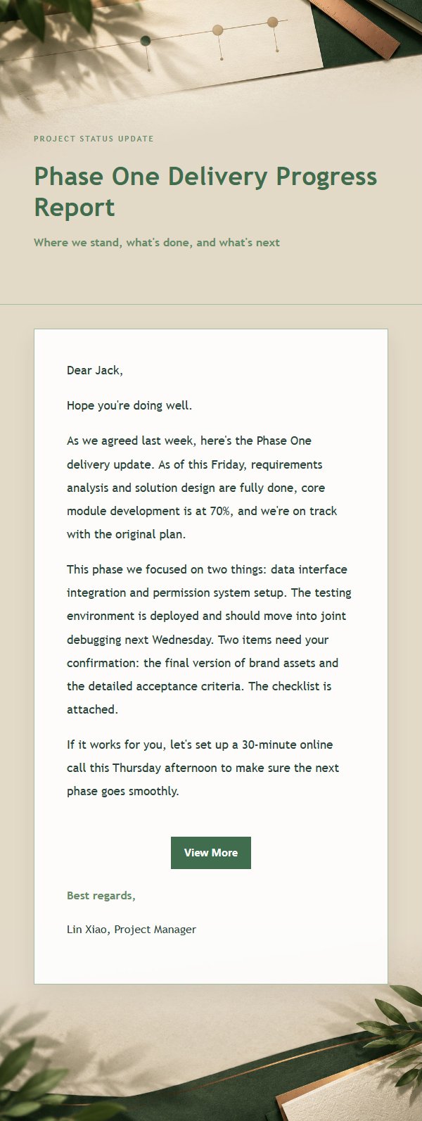 Forest Copper Project Status Update Email