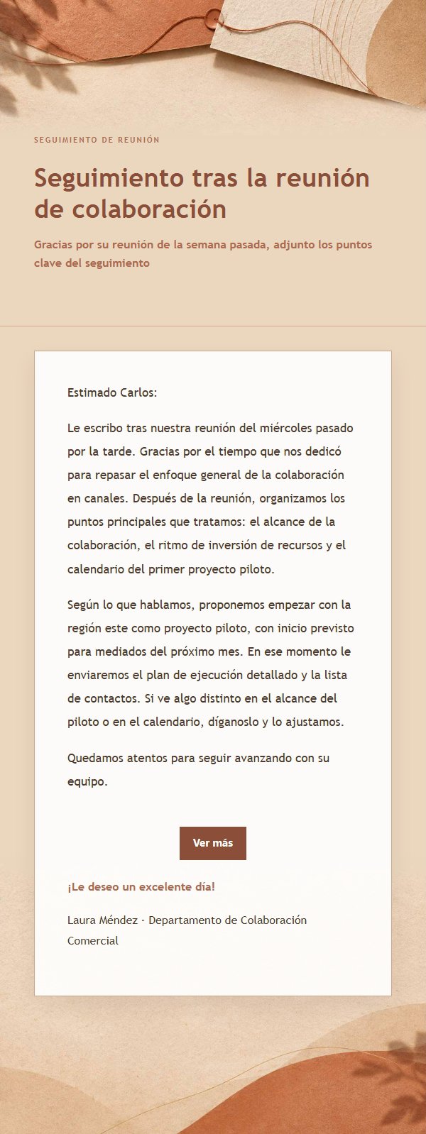 Seguimiento de Colaboración Estilo Terracota y Crema