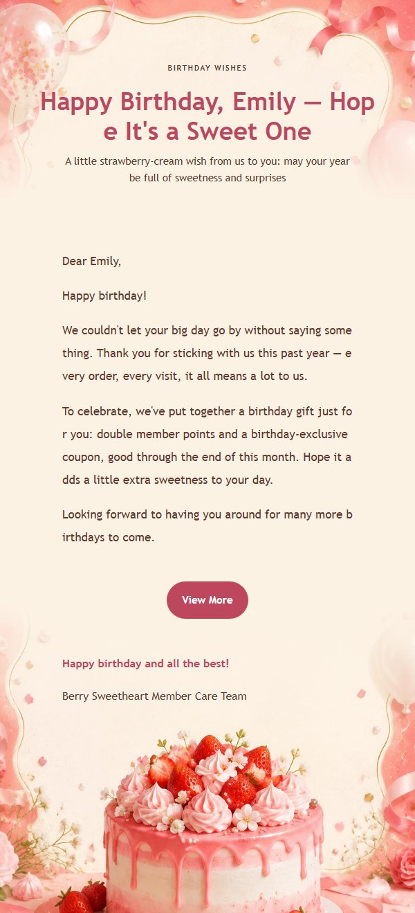 Berry Sweetheart Birthday Celebration Email