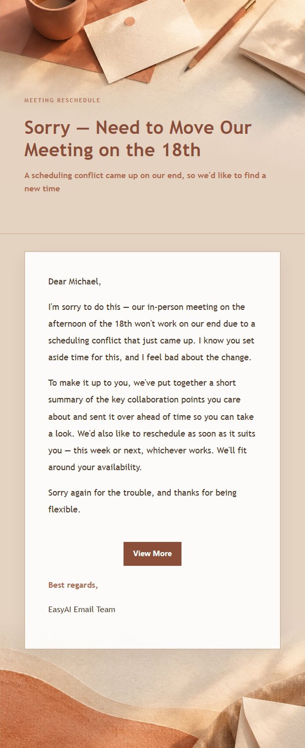 Terracotta Cream Postponement Apology Email 2