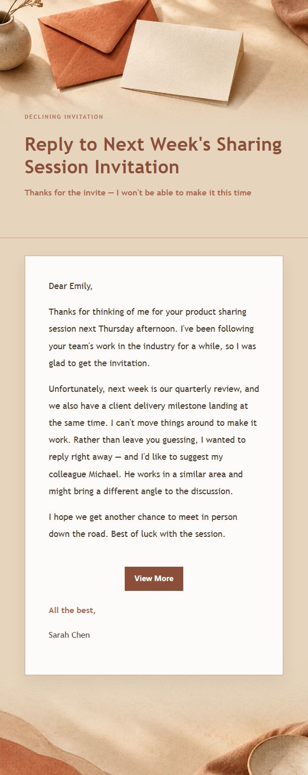 Terracotta Cream Polite Decline Email