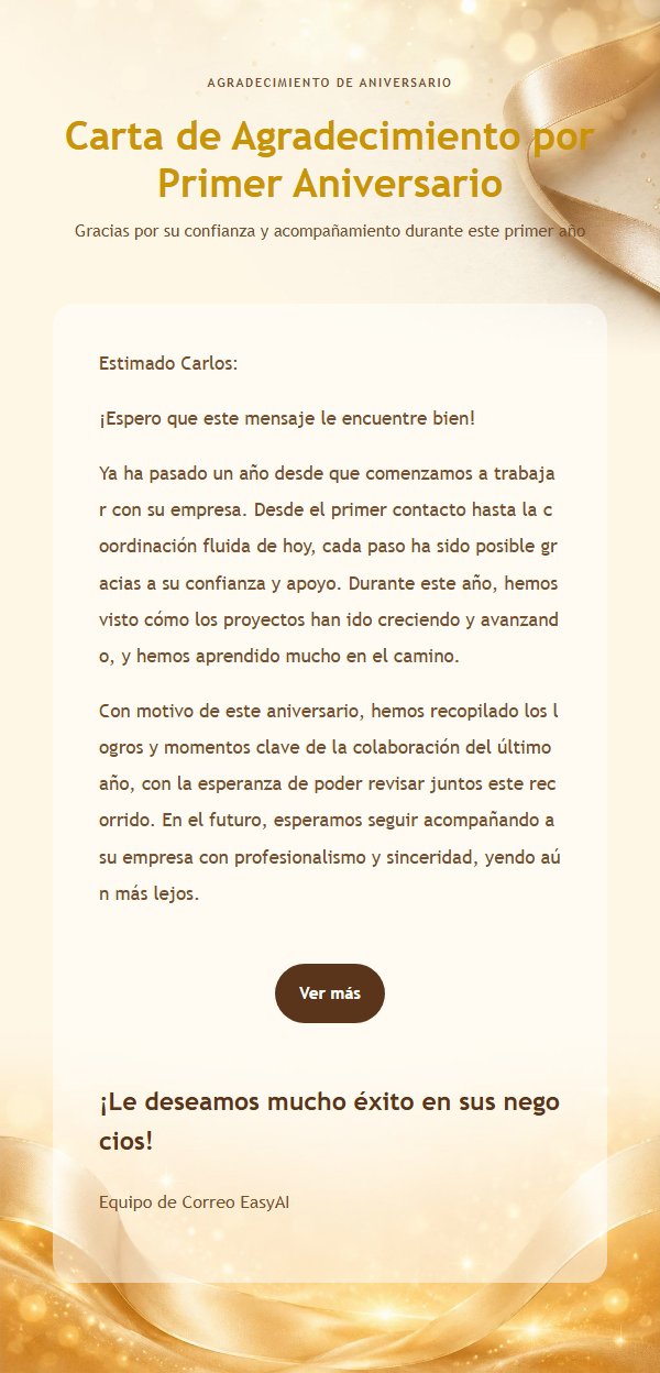 Carta de Agradecimiento Aniversario Oro Champán