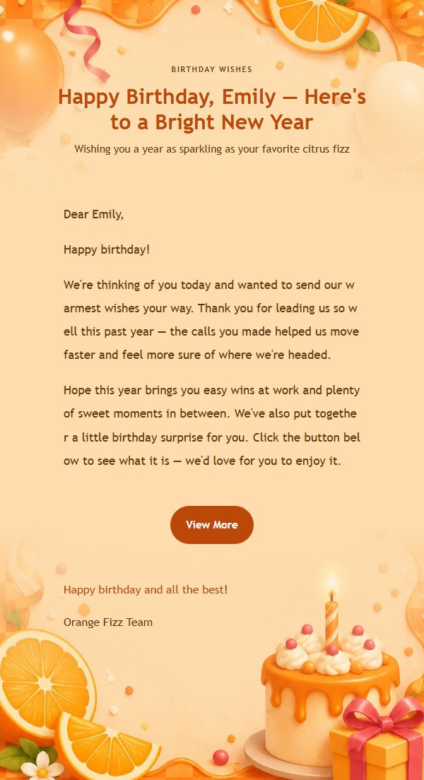 Orange Fizz Birthday Party Email