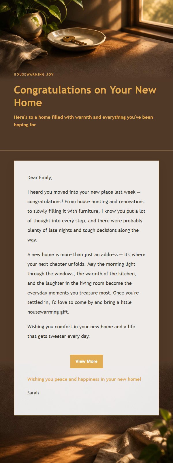 Charcoal Amber Housewarming Blessing Email