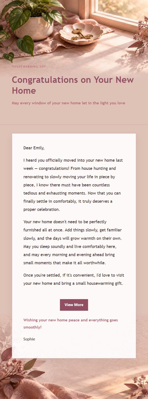 Rose Editorial Housewarming Blessing Email