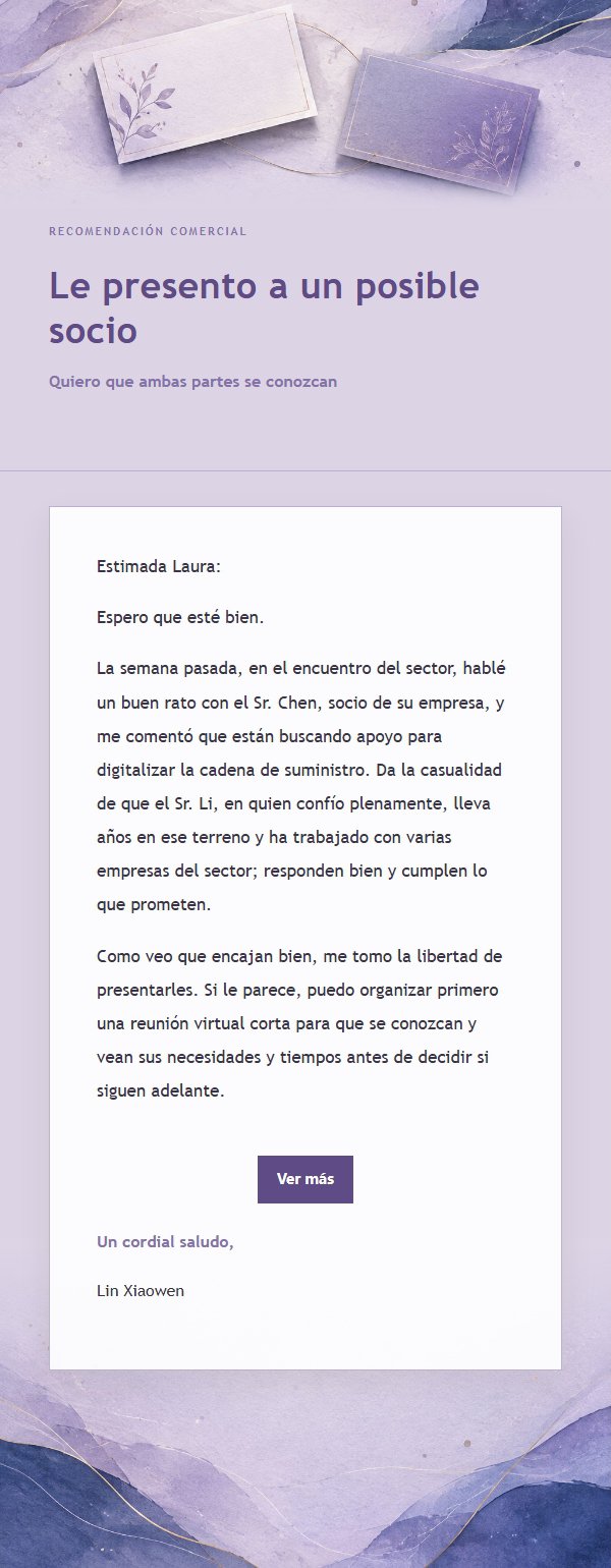 Carta de Recomendación Comercial Lila Tinta