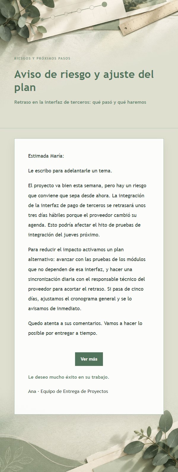 Correo de Informe de Fase con Estilo Salvia y Marfil 2
